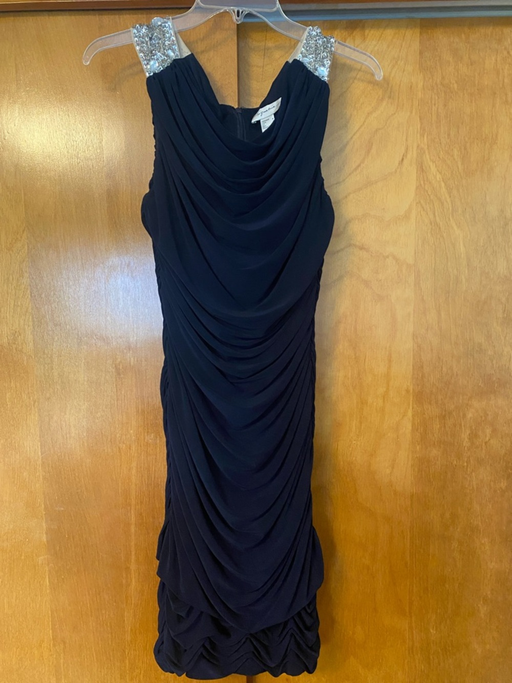 Elegant Black Draped Cocktail Dress with Beaded Straps